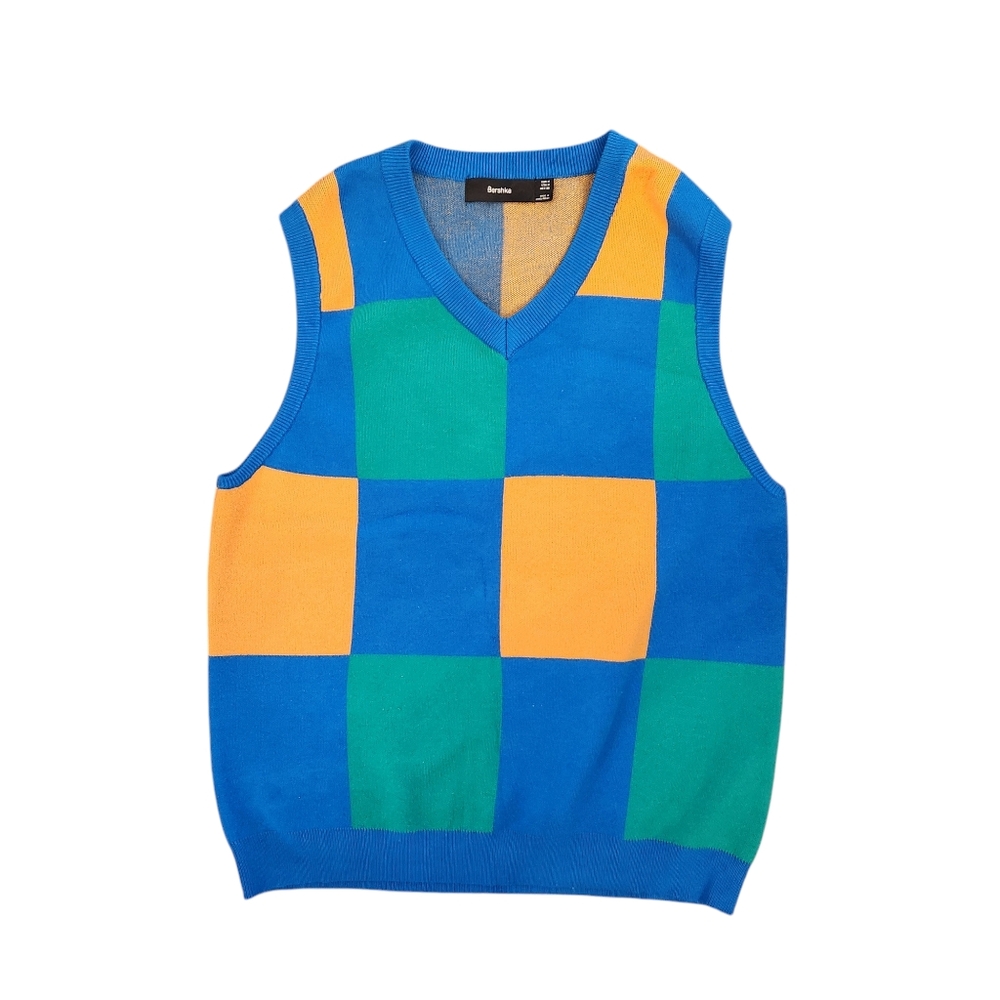 Bershka Mens checkered sweater vest sz M - Picture 2 of 6